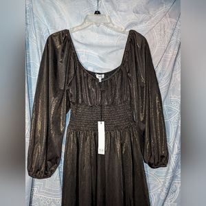 NSR Napean Sea Rd Long Sleeve Maxi dress Small New Gold Black